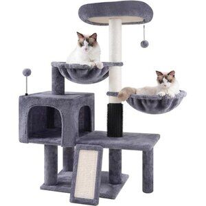 Multi Level Cat Trees with Cat Houses Hammock Scratching Posts Grey Cat Toy